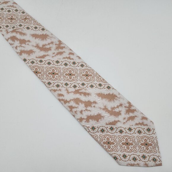 Vintage Sears Mens Tie Beige & White Patterned Polyester Retro 55.5" L 3.75" W - Picture 5 of 5
